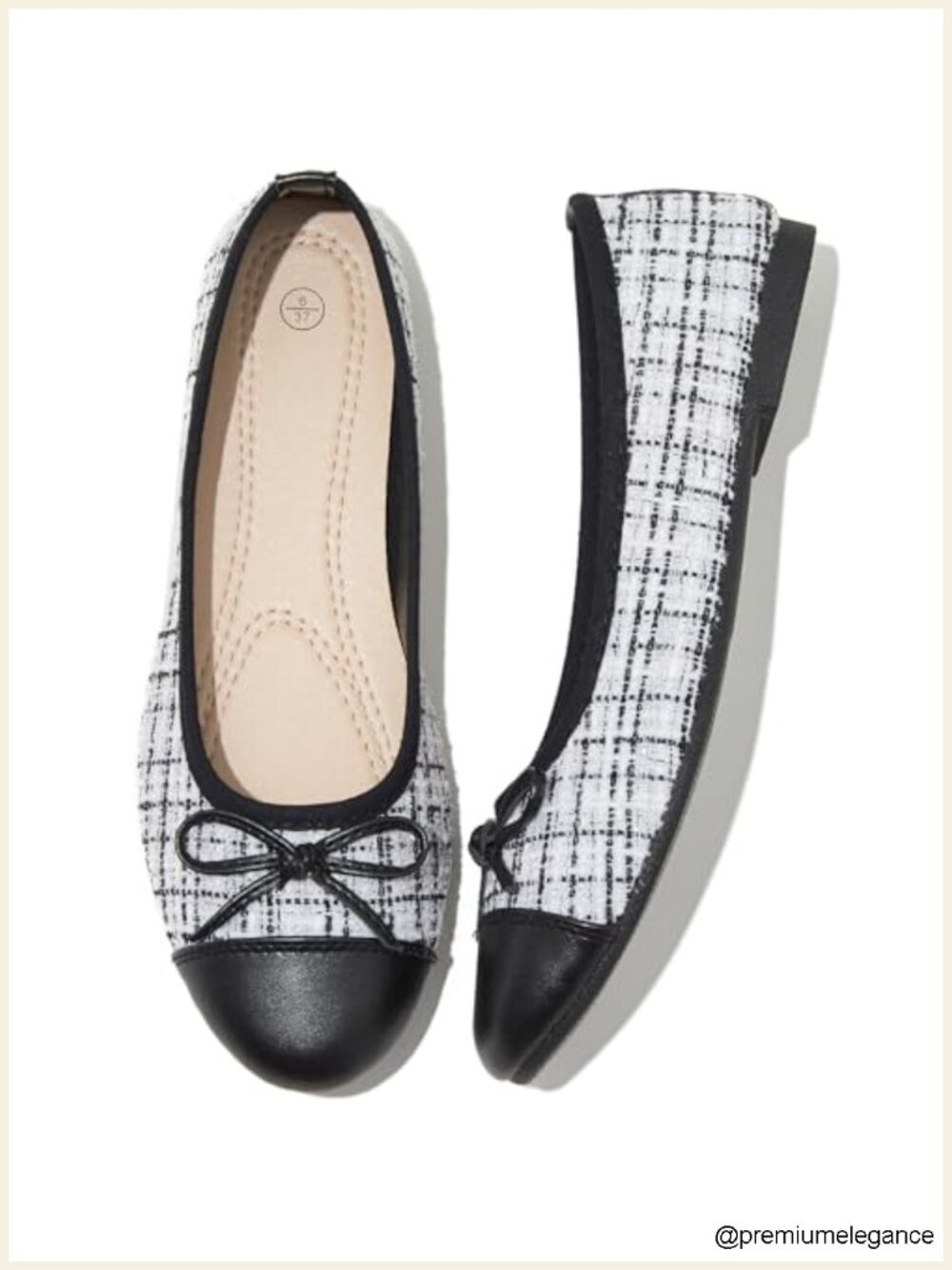 Women's Ballet Flats Tweed Bow Knot Slip On Non-Slip Flexible Lightweight